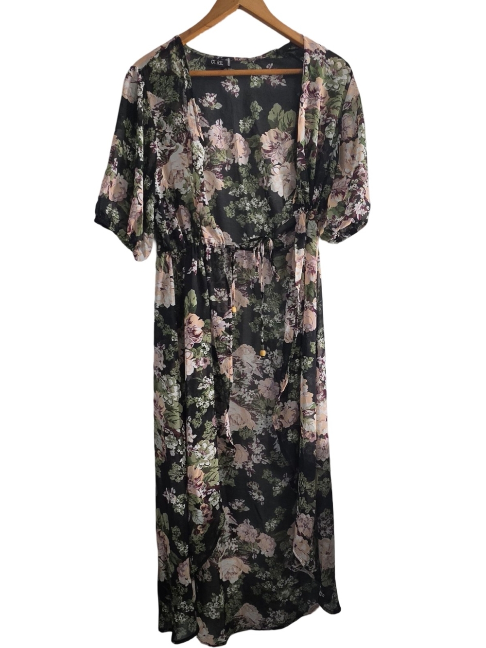 Black Floral Maxi Dress with Pink & Green Floral Print